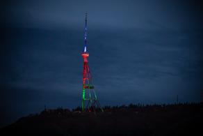 Tbilisi TV tower lit up in colors of Azerbaijani flag - PHOTO