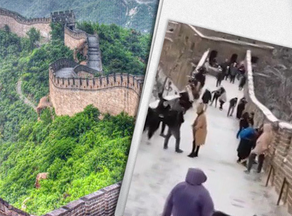 ჩინეთის დიდ კედელზე ტურისტები სრიალებენ - VIDEO