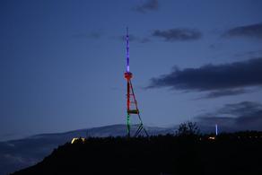 Tbilisi TV Tower lit up in Azerbaijan's national colors