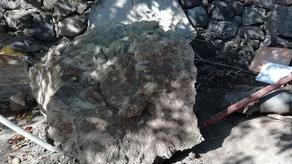 Cliff debris fell in local's yard in Aspindza