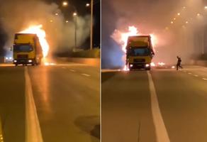 ავტობანზე სატვირთოს ცეცხლი გაუჩნდა - VIDEO