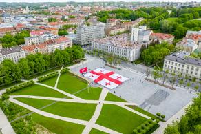На центральной площади Вильнюса развернули флаг Грузии