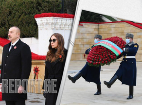 Президент Азербайджана и первая леди посетили Аллею шехидов - ФОТО